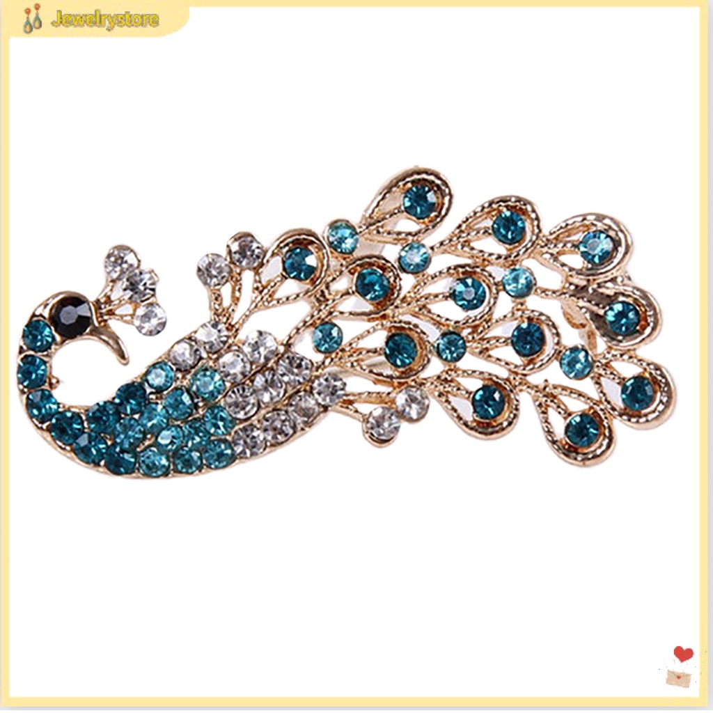 Ghim cài áo hình chim công đính đá quý nhân tạo thời trang