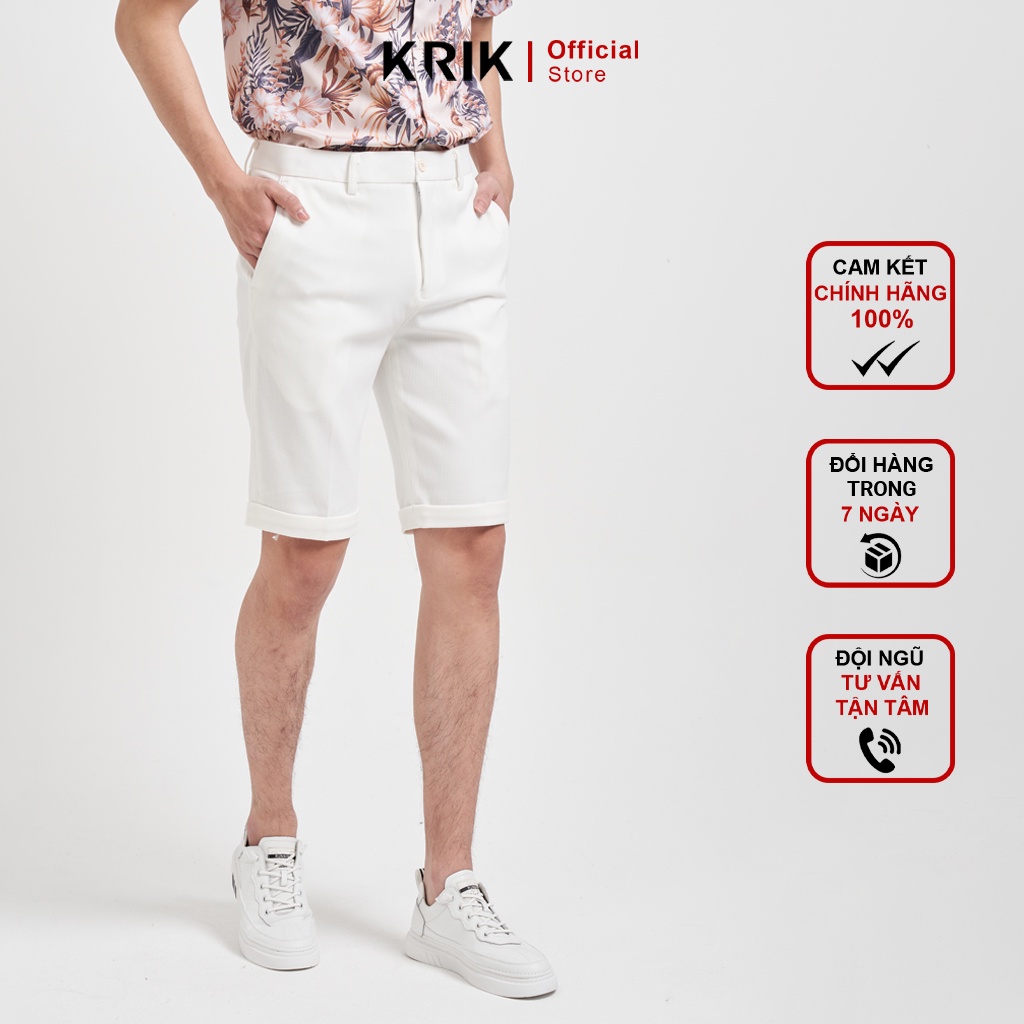 Quần Short Vải KRIK Màu Trắng Form Slimfit Có Xắn Gấu 1538
