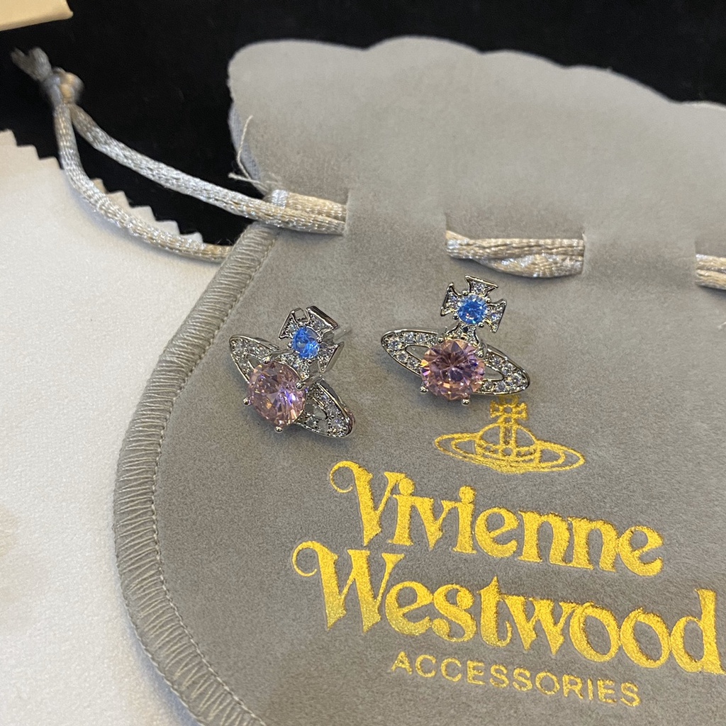 Khuyên Tai Tròn Khắc Chữ Vivienne Westwood Bằng Thép Titan Thời Trang Cho Nữ