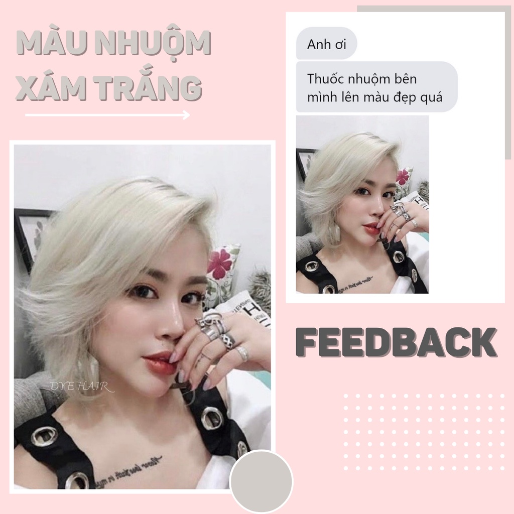 Thuốc nhuộm tóc, thuốc nhuộm tóc XÁM TRẮNG, DYE HAIR, tặng kèm oxy trợ dưỡng và bao tay
