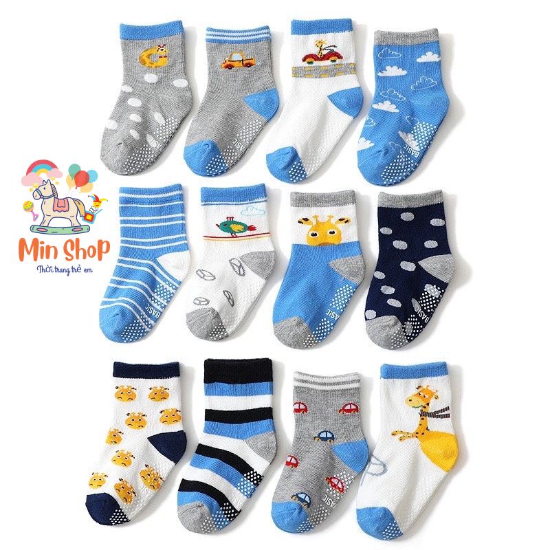 Tất chống trượt Kids Basic cho bé gái gồm 12 mẫu đáng yêu dệt liền khối không đường may Min shop