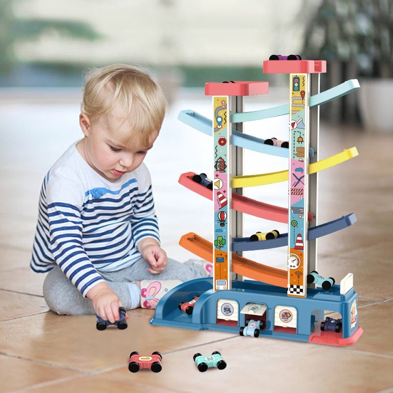 Bộ Đồ Chơi Đường Ray Xe Hơi Kèm Cầu Trượt Giáo Dục Sớm Dành Cho Bé 1-6 Tuổi