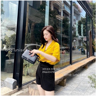 Áo sơ mi nữ cổ vest dáng xuông chất đũi lụa