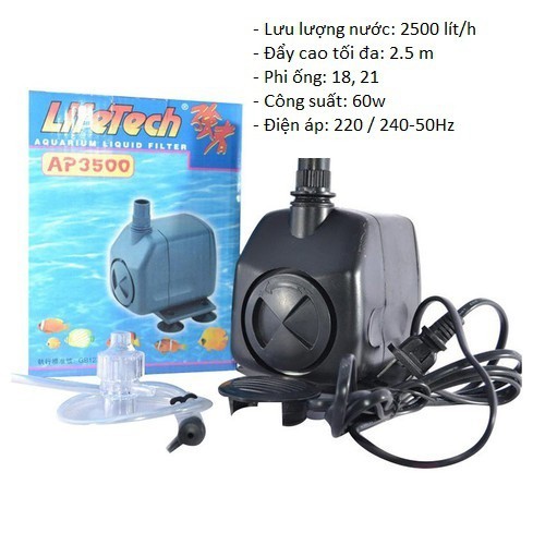 Máy bơm nước mini Life Tech AP3500 - 60W (Máy bơm chìm) dùng bơm nước bể cá, thác nước phong thủy