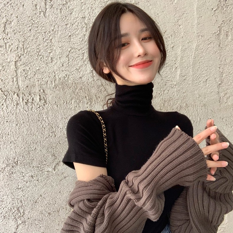 Áo thun ôm nữ tay ngắn cổ lọ Emilyshop