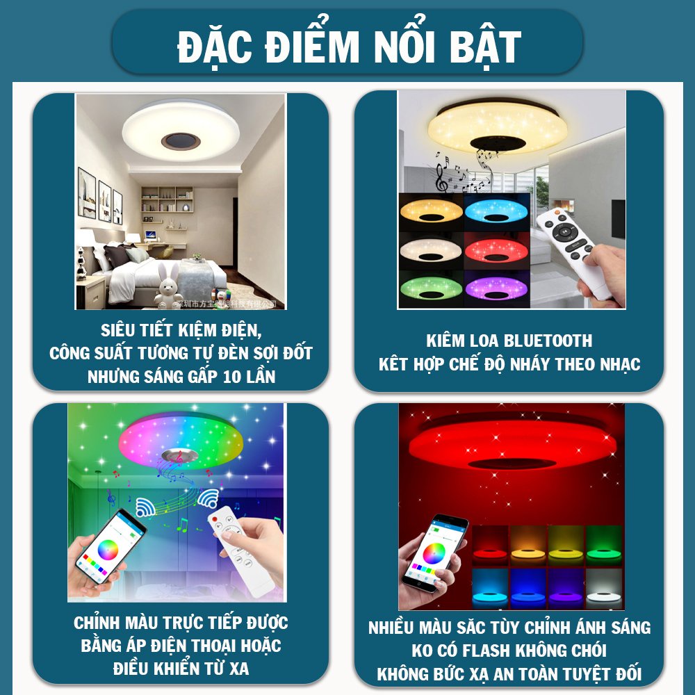 Đèn led ốp trần thông minh AZOTA trang trí phòng khách, phòng ngủ, phòng ăn tích hợp loa bluetooth điều khiển qua App