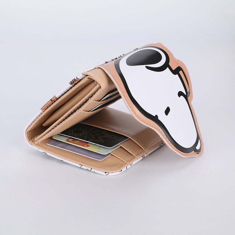 KAITIFEI Ví Nữ Mini Cầm Tay Ngắn đẹp Da PU Gấp Gọn In Hình Snoopy dễ thương Bóp đựng tiền