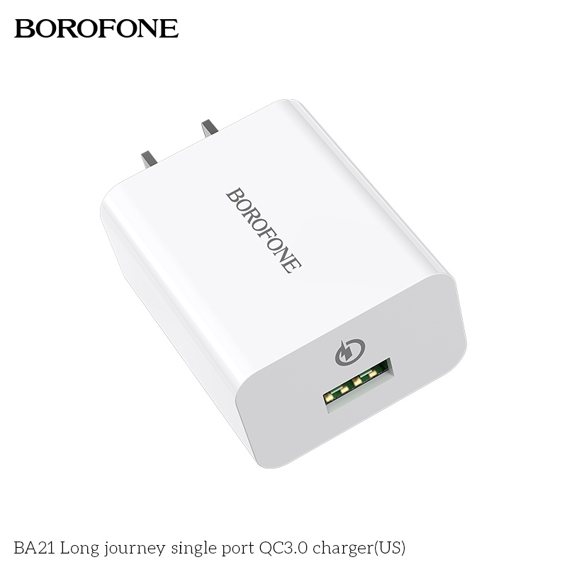 Cốc sạc 18W BOROFONE BA21 cổng ra USB hỗ trợ công nghệ sạc nhanh PD, QC, PFC, AFC, chân cắm dẹt US