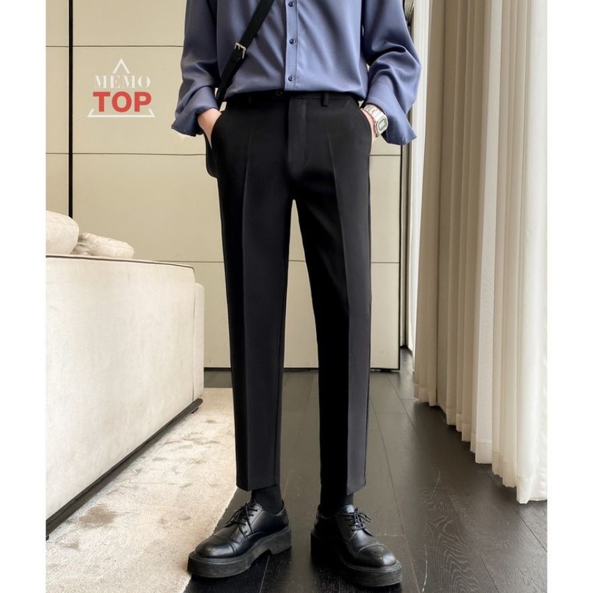 Quần âu nam Hàn Quốc baggy ống suông loại tây âu màu kem vải co giãn cao cấp mặc công sở đi tiệc MEMOTOP MM20
