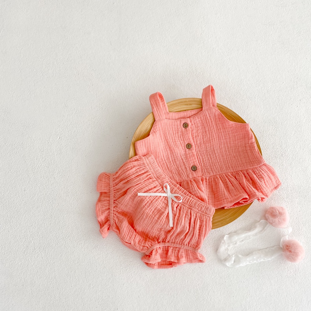 Bộ Đồ Hai Dây Bằng Vải Lanh cotton Thoáng Khí Màu Sắc Ngọt Ngào Thời Trang Mùa Hè Cho