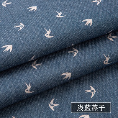 Tấm Vải denim cotton Mỏng Mềm Mại 50x150cm In Họa Tiết Màu Xanh Dương / Trắng Dùng Làm Đồ Thủ Công