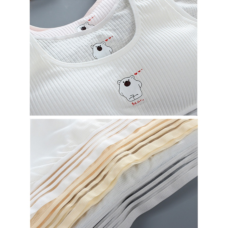 Wi Pubgerty Áo Ngực Thể Thao Cotton Không Dây Thoáng Khí In Họa Tiết Gấu Hoạt Hình Có Đệm Gân Cho Nữ