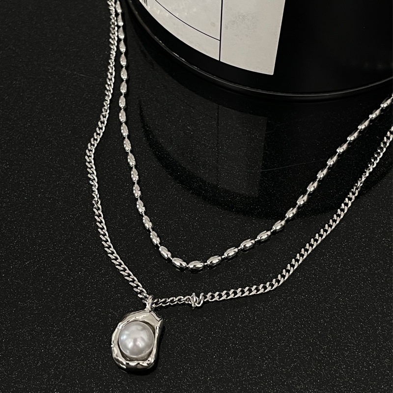 Vòng cổ Hai Lớp Đính Ngọc Trai Phong Cách Hiphop Thời Trang