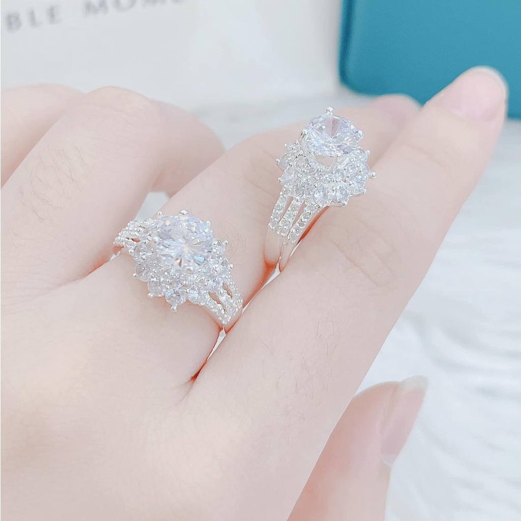 Nhẫn nữ bạc ta mặt hoa đá lấp lánh cực xinh, Trang sức bạc Evasilver