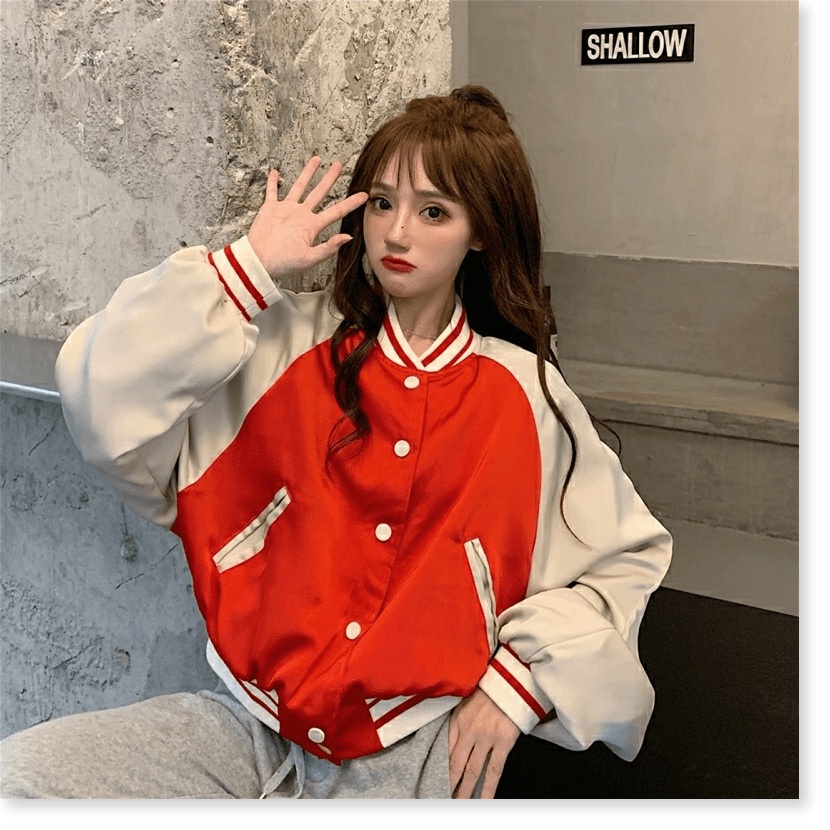 Áo Khoác Dù Nữ Croptop Cổ Bomber Cúc Bấm Chữ Lưng