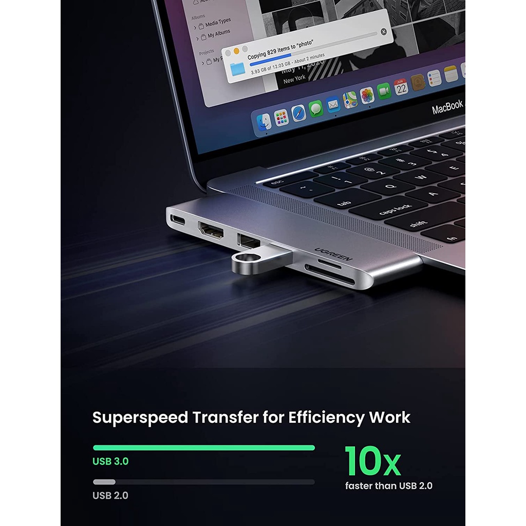 HUB USB Type-C mở rộng cổng 2*USB3 + HDMI + PD + SD/TF UGREEN CM380 80856