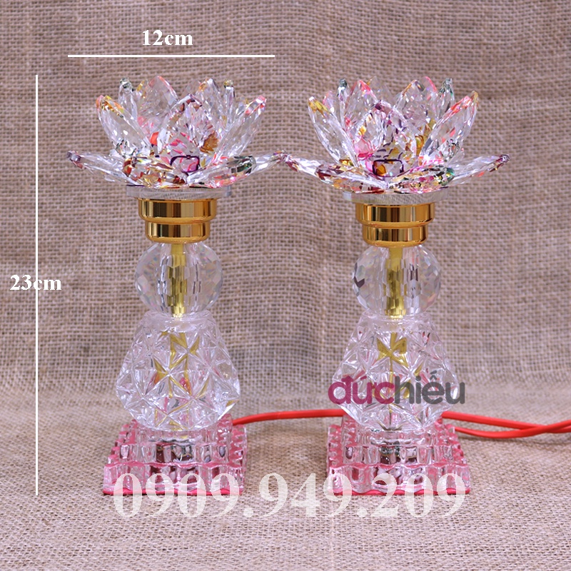 Đèn thờ cúng hoa sen pha lê cao 23cm 7 màu 7 chế độ 027 – Đức Hiếu Shop
