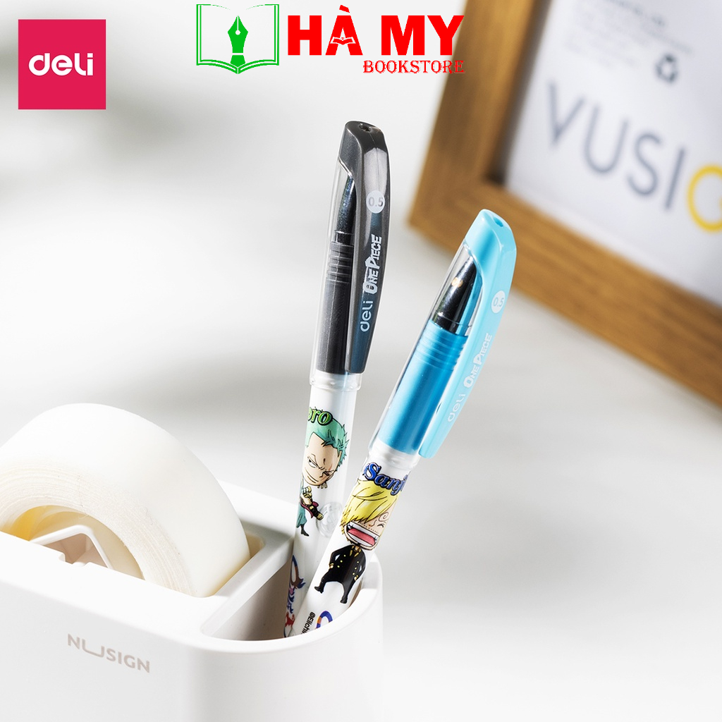 [Hỏa Tốc] Bút bi nước học sinh mực gel đen/xanh/tím One Piece Vui Hải Tặc Deli nhanh khô lâu hết mực viết đều nét - CG13