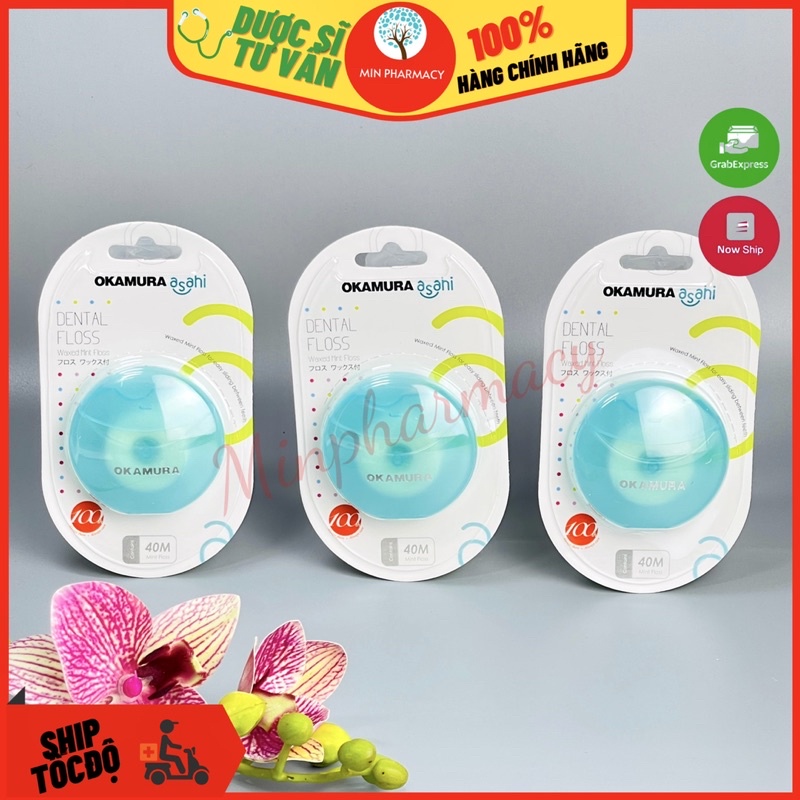 Chỉ nha khoa OKAMURA Asahi 40M Hương bạc hà mát lạnh Dental floss waxed mint - Minpharmacy