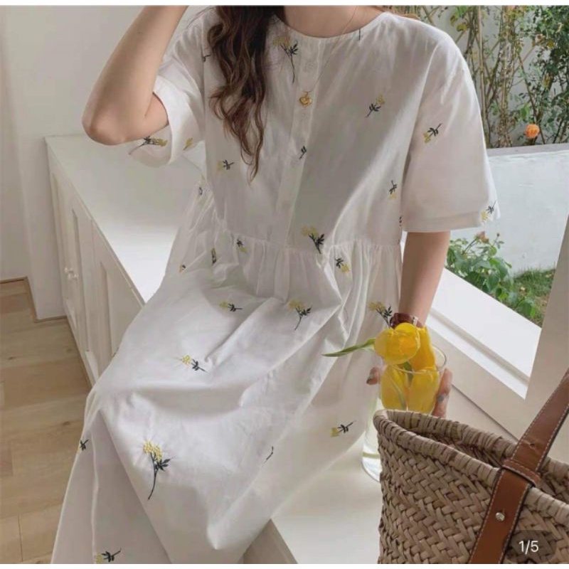 [Mã FAMARAL1 giảm 10K đơn 50K] Váy Babydoll Hoa Dáng Dài Nữ [FREESHIP]🌸Đầm tay ngắn dáng dài from rộng vintage | BigBuy360 - bigbuy360.vn