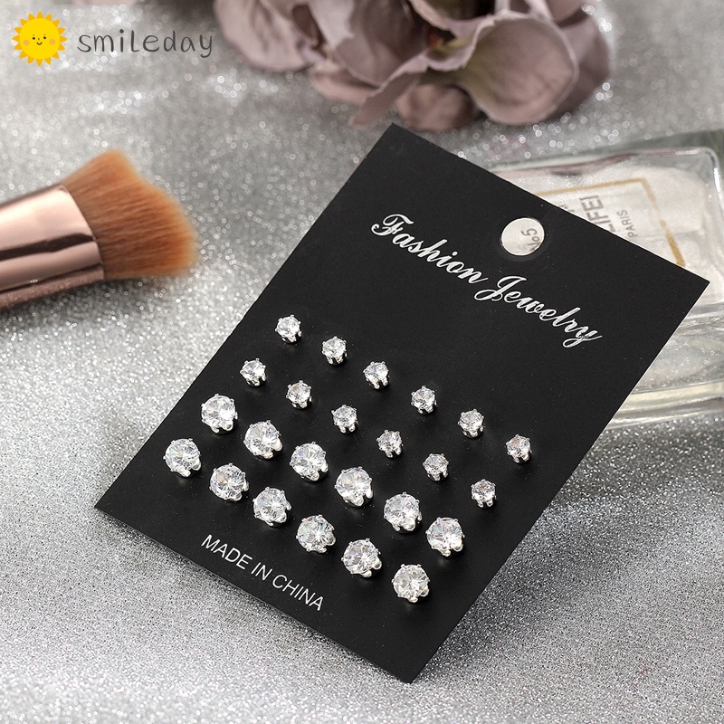 Set 12 Đôi Bông Tai Tròn Đơn Giản Thời Trang Cho Nữ