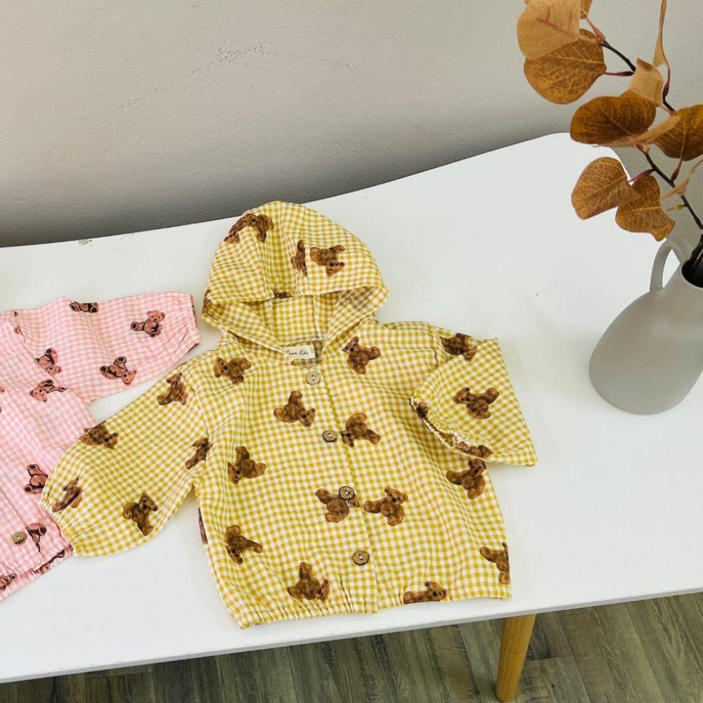 Áo khoác gấu nút gỗ thật vintage unisex dành cho bé trai bé gái 2 màu Shushibaby