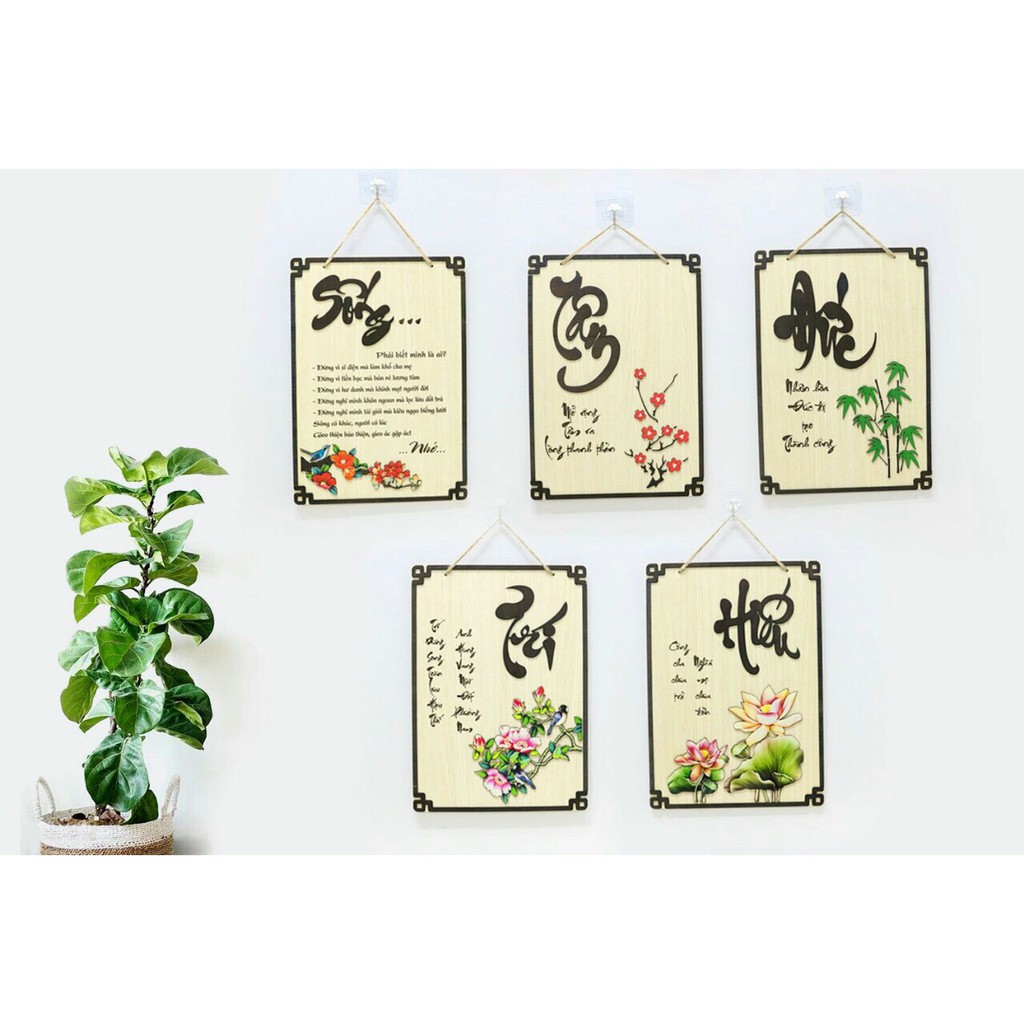 Biển bảng gỗ khung tranh gỗ thư pháp treo tường - trang trí phòng khách - phòng thờ ( tặng kèm móc treo)