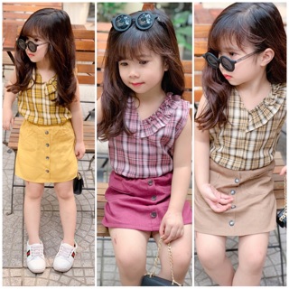 Bộ bé gái áo ba lỗ quần giả váy chất đũi Thái