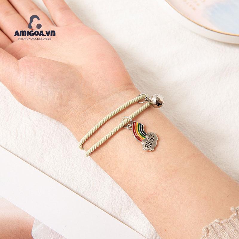 ✨✨Cặp vòng tay dây bện mặt hình cầu vồng bằng hợp kim tùy chỉnh thời trang cho cặp đôi bạn thân
