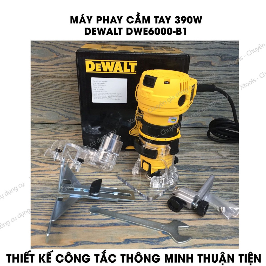 Máy phay cầm tay DeWALT DWE6000-B1 390W , Máy mài cầm tay tốc độ không tải 31000 RPM đơn tốc.mũi phay tối đa 22mm