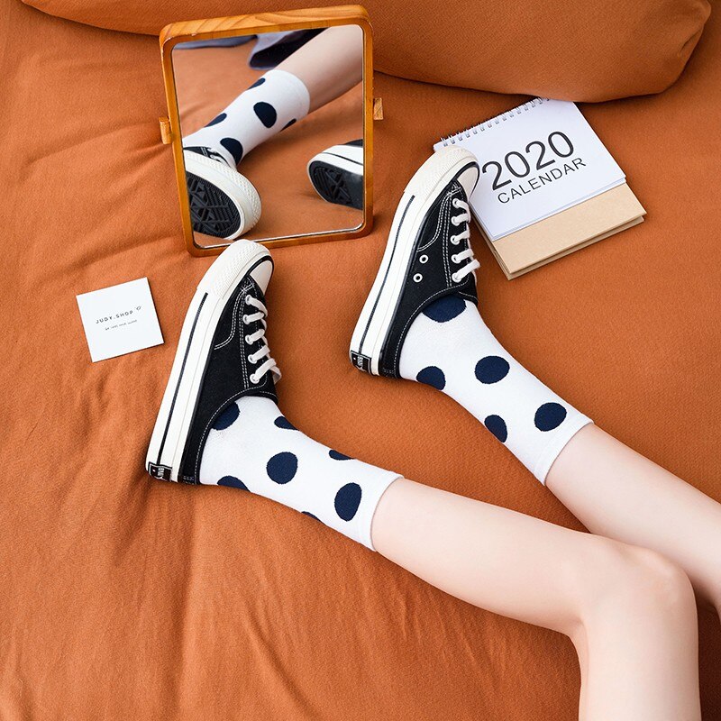 Sweet Dotted Pattern Cotton Girls Crew Socks Fashion Colorful Korean Students Soft Solid Sport Casual Hosiery Elastic Women Socks