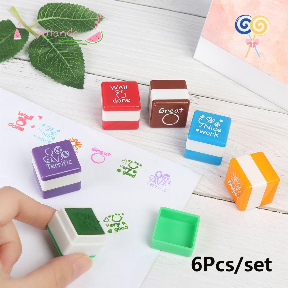 ☆YOLA☆ 6pcs/set Stationery Encouraget Stamp Homework Correcting Praise Phrase Teachers Supplies DIY Albums Scrapbooking Nice Work Kindergarten Very Good Reward Kids