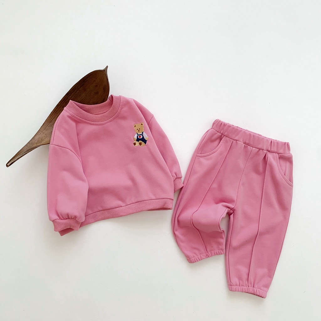 Bộ Áo Sweater Tay Dài + Quần Dài Dày Dặn In Hoạt Hình Dễ Thương Thời Trang Thu Đông Cho Bé Sơ Sinh