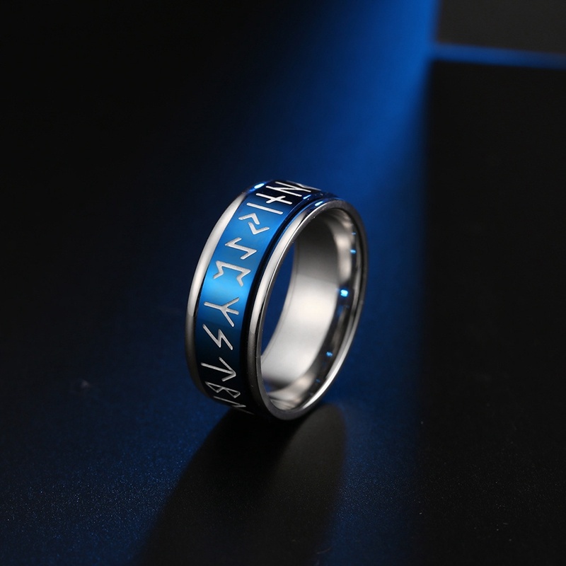 Nhẫn bằng thép titan khắc chữ Rune thời trang độc đáo cho nam giới kích cỡ 7- 12