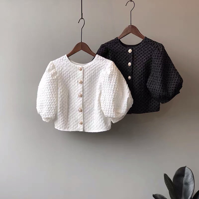 Áo sơ mi SUXI tay phồng ngắn dáng rộng phong cách Hàn Quốc thời trang mùa hè cho nữ