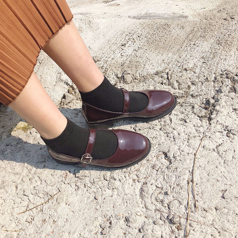 ulzzang Giày da bóng nữ sinh phong cách vintage 902, giày da gingham cao cấp, giày mary jane bóng | BigBuy360 - bigbuy360.vn