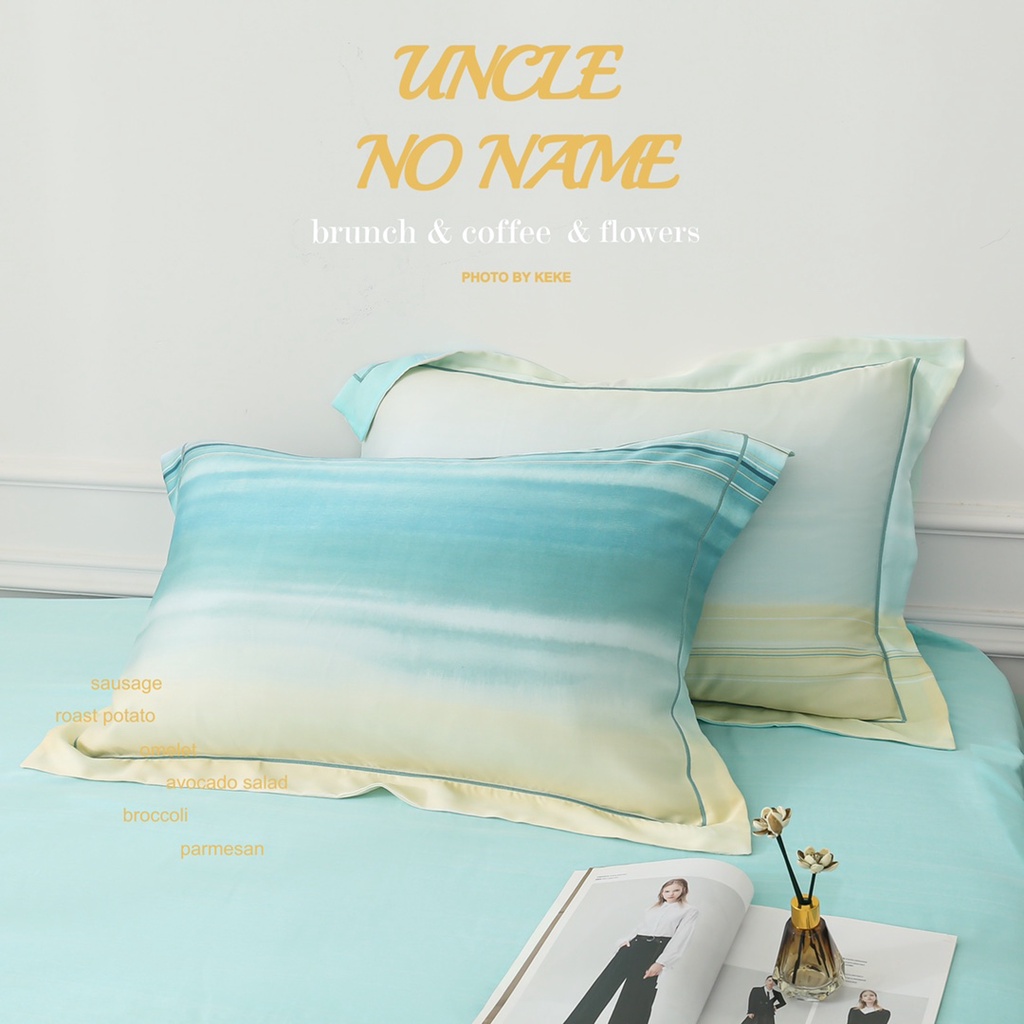 Bộ chăn ga gối 100%Tencel 60s, 5 món Họa tiết sọc cách điệu trẻ trung, tươi mát, chất liệu siêu mềm mịn