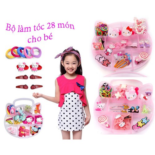 Hộp phụ kiện tóc Hello Kitty 28 món cho bé yêu