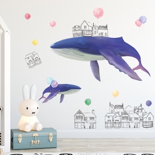 Miếng Dán Tường Trang Trí Hình Cá Voi Màu Tím Dễ Thương