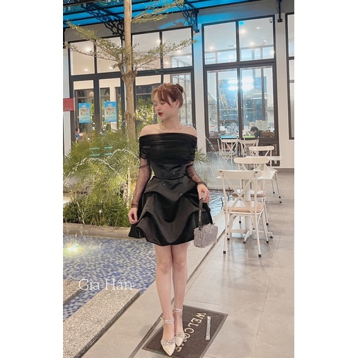 Váy taffa trễ vai phối lưới siêu xinh