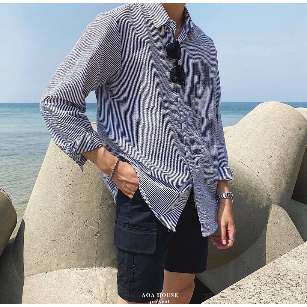 Sơ Mi Sọc - Fluffy Blue Striped Shirt