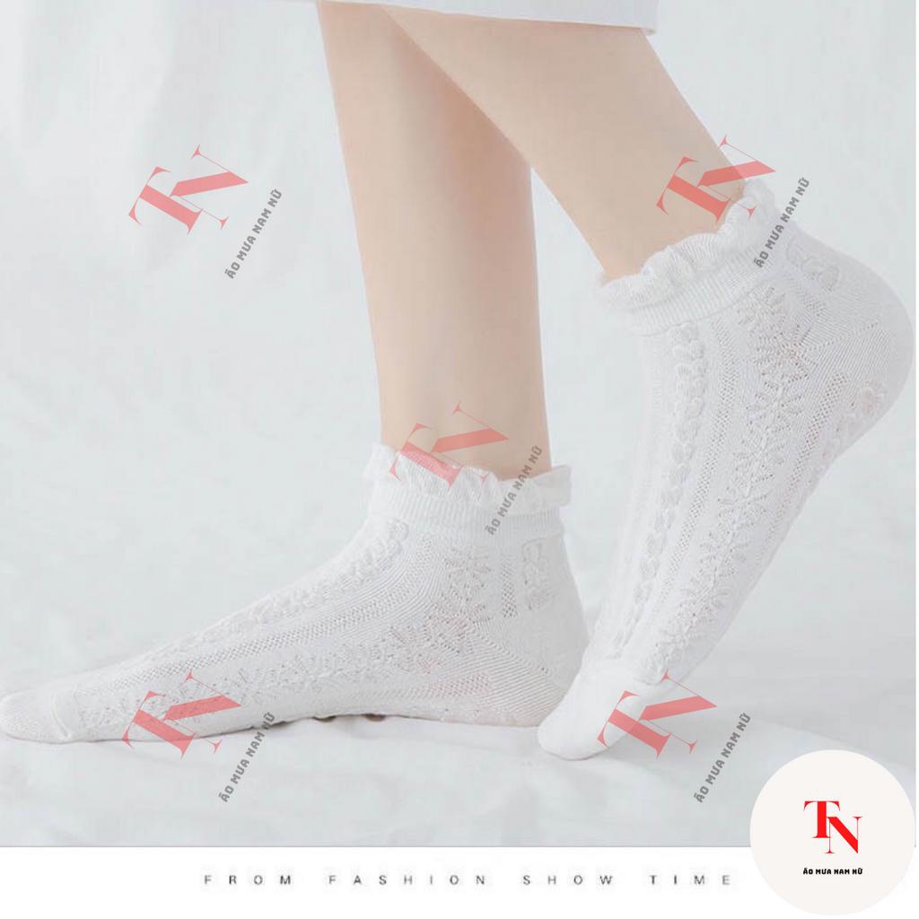 Tất nữ cổ ngắn chất liệu vải cotton, set 5 đôi tất vớ trắng phong cách Hàn Quốc dễ thương M26C3 - Tình Ngọc Store