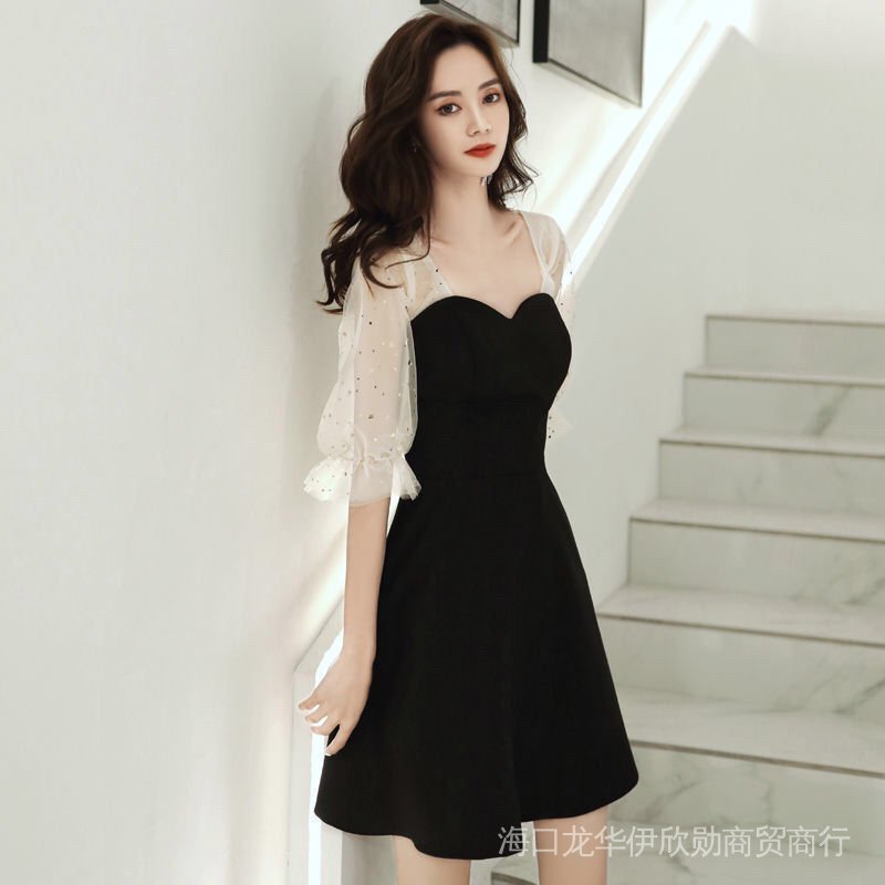 Đầm Dự Tiệc Dáng Ngắn Màu Đen Thiết Kế Trang Nhã Cho Nữ