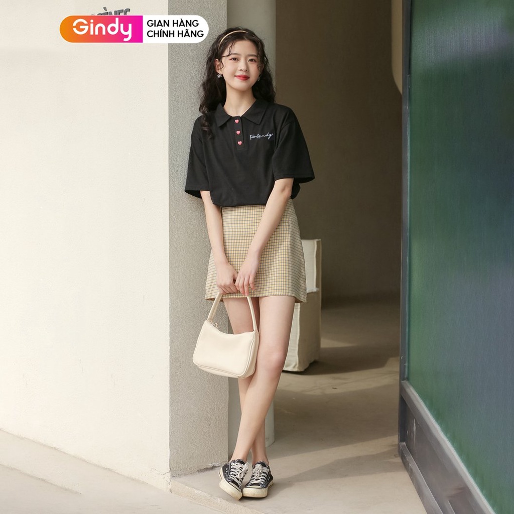 Áo polo nữ form rộng thun phông có cổ đẹp GINDY chất cotton form unisex co giãn phong cách trẻ trung A8109