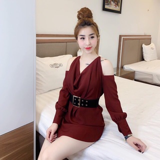 đầm cổ đổ tay dài