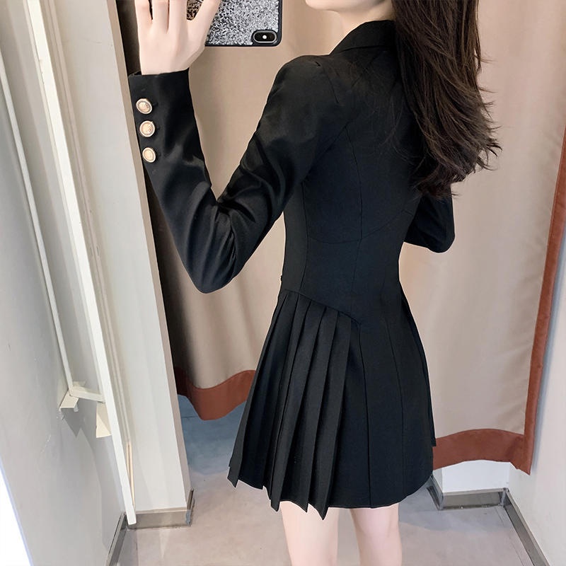 Autumn dress small man design sense college style suit dress female spring and autumn temperament waist pleated skirt suit dress