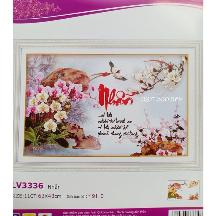 Tranh thêu chữ thập thư pháp NHẪN LV3336