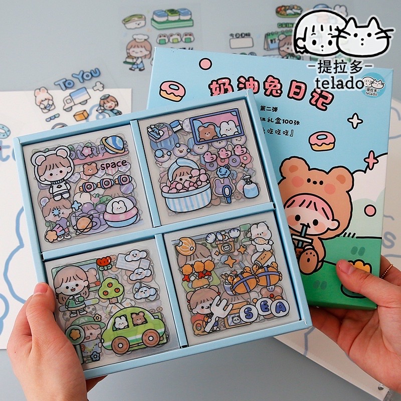 Set 20 Miếng Dán Hộp 100 Sticker hoạt hình dễ thương chống thấm nước  Trang Trí Nhật Ký, Ốp Điện Thoại