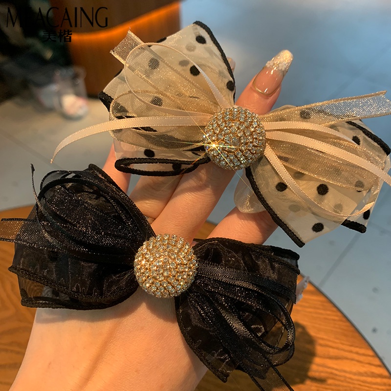 Dây Buộc Tóc Thắt Nơ Họa Tiết Chấm Bi Phong Cách Hàn Quốc Thanh Lịch Dành Cho Nữ