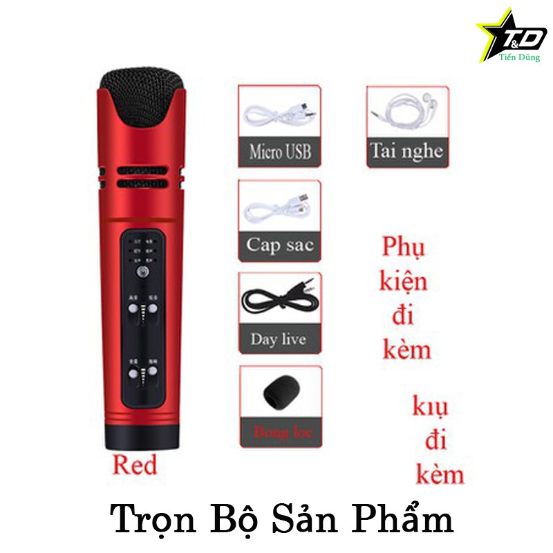 MIC THU ÂM C16 CÓ AUTO TUNE KIÊM SOUND CARD VÀ MICRO VỚI PIN 3 IN 1